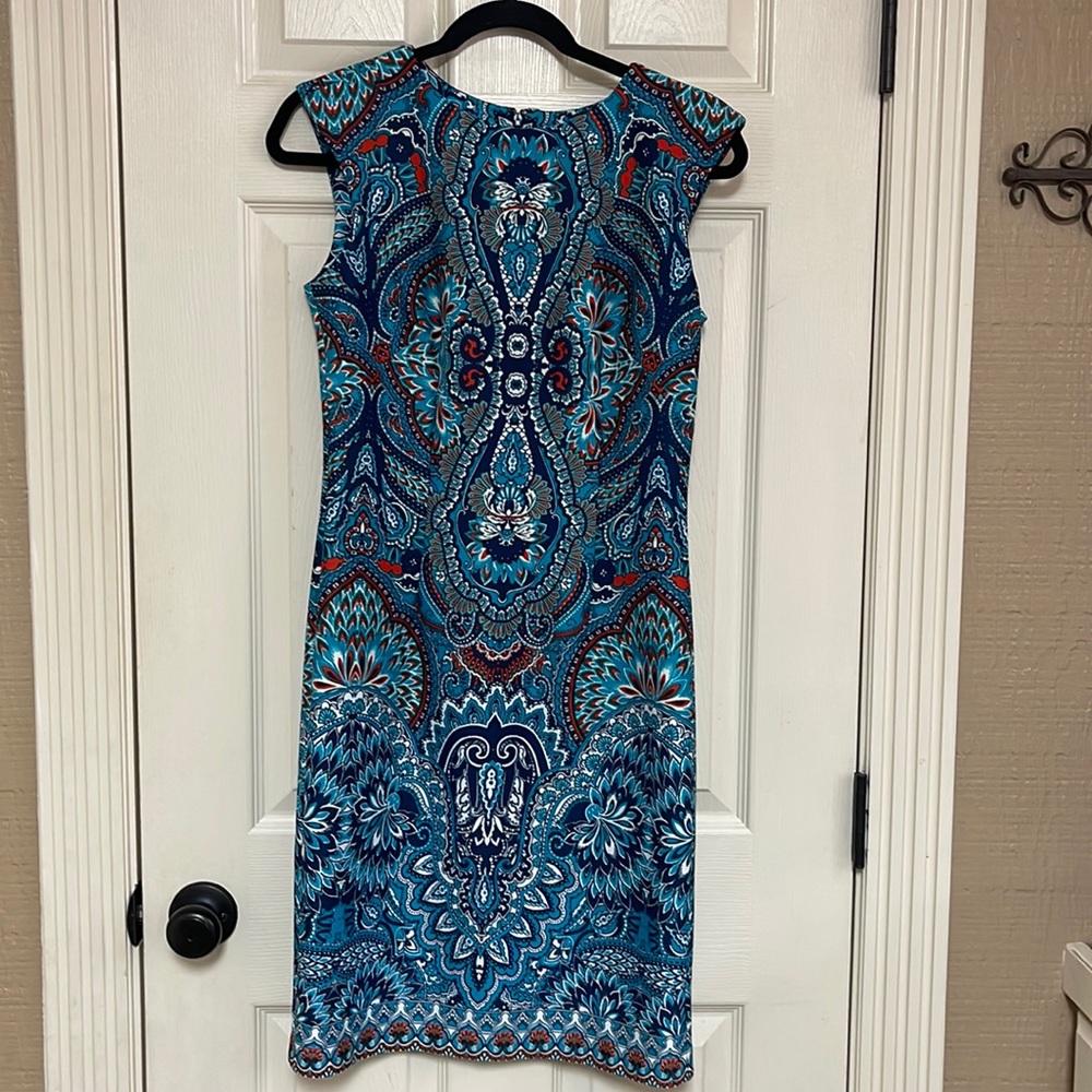 Liz Claiborne Blue and Red Patterned Dress